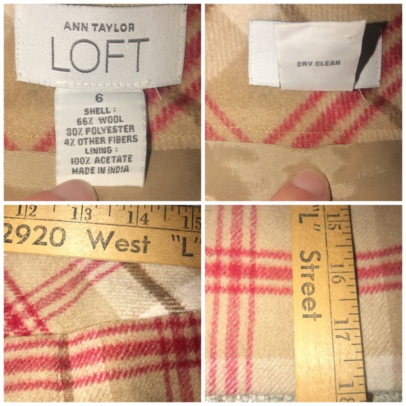 Loft Wool Plaid Tan/Red Skirt EUCALYPTUS-6 - Picture 7 of 8